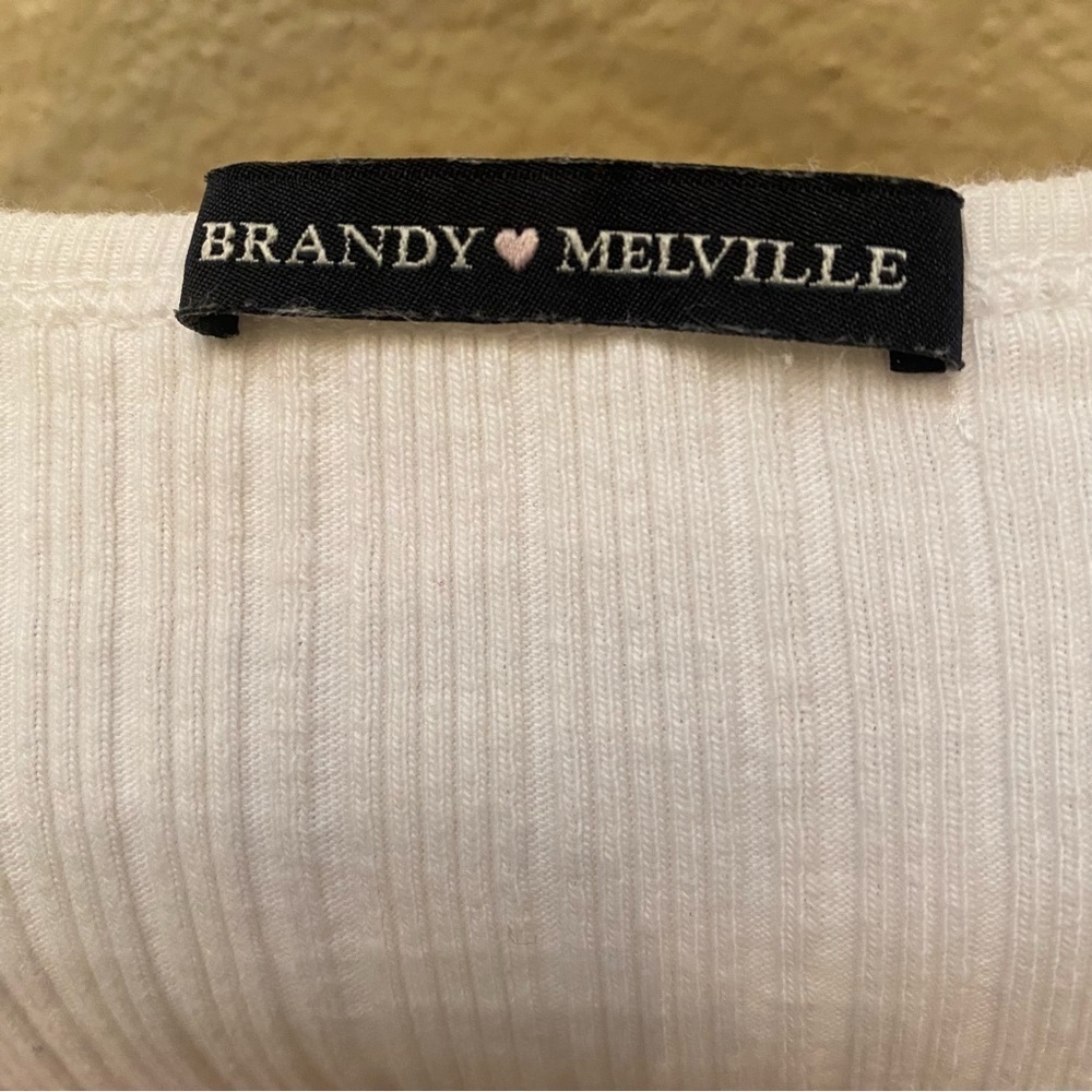 BRANDY MELVILLE White Button Ribbed Long Sleeve Top Size One Size-Made in Italy - Picture 4 of 5